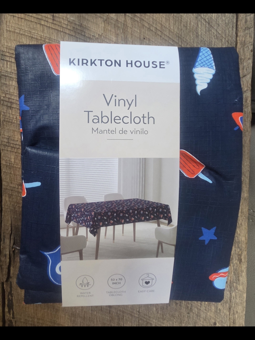 NWT Kirkton House Vinyl 52x70 Oblong Tablecloth -  Red White & Blue BBQ Bin PP